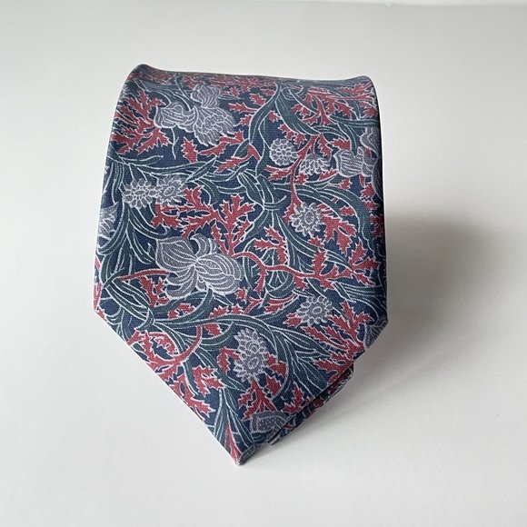 Vintage Rome Silk Men's Necktie Floral Print Blue Gray Red Neckwear - Picture 2 of 9